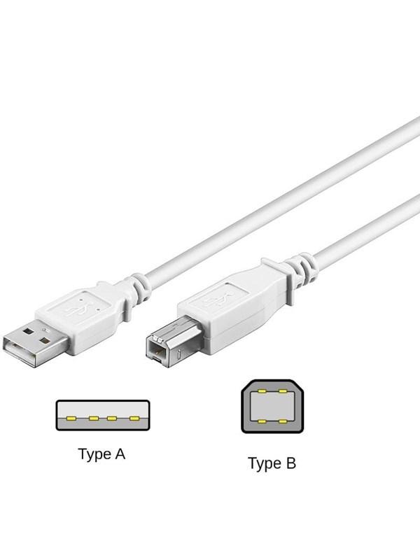 USB A til USB B 2.0 Kabel - 1m Hvid fra Pro