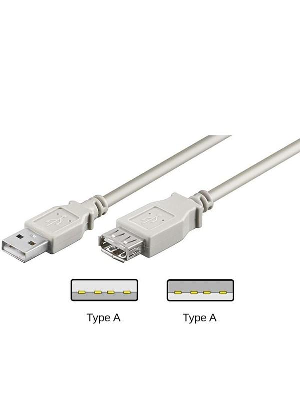 USB A til USB A Forlænger Kabel 0,6m - Grå