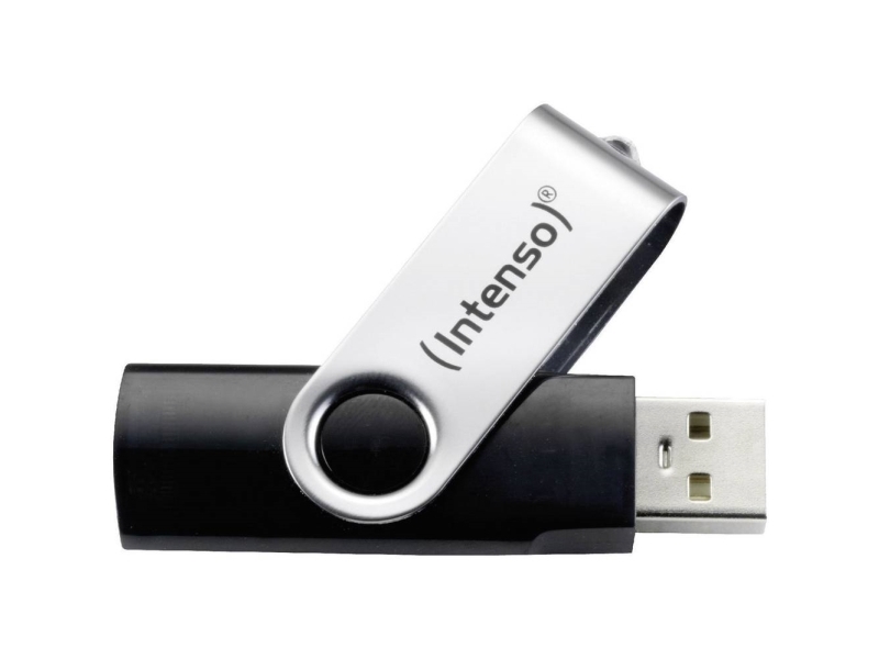 Basic Line, 32 Gb, Usb Type A, 2.0, 28 Mb S, Svirvel, Sort, Sølv fra Intenso