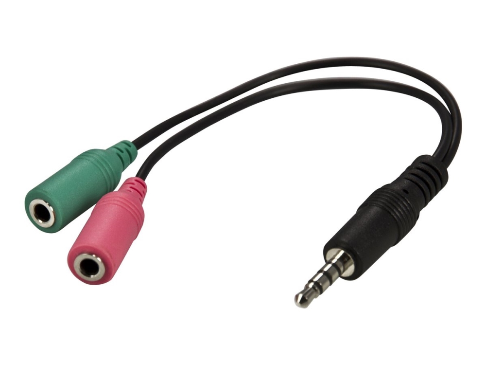 Ad 8   Hovedsætadapter   Mini Phone Stereo 3.5 Mm Hun Til Mini Phone Stereo 3.5 Mm Han   10 Cm   Sort fra Deltaco