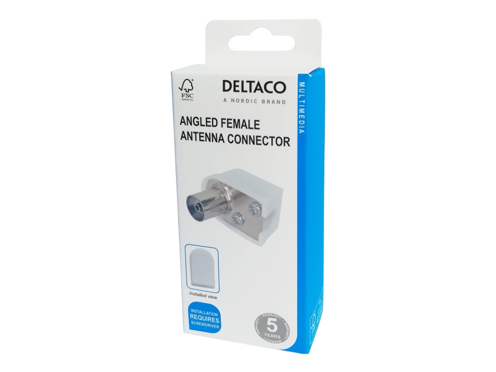 Antenne Konnektor   Iec Connector (9.52mm) Hun Vinklet Til Uisoleret Ledning   Koaksial   Hvid fra Deltaco