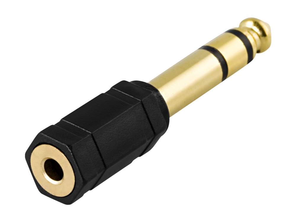 Adapter Til Hovedtelefon   3,5 Mm Audiostik Hun Til 6.35mm Audio Jack Han   Sort fra Deltaco